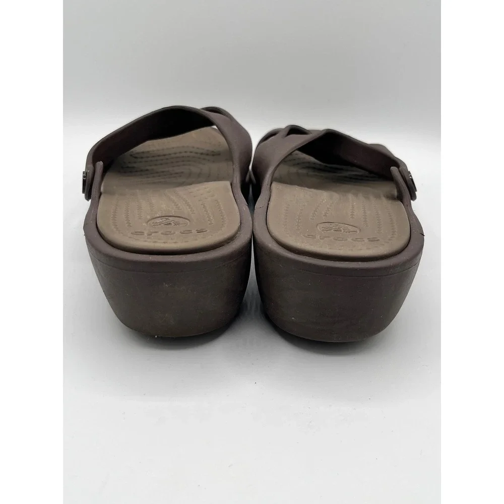 Crocs Patricia Women Sz 9 Espresso Brown Wedge Strappy Comfort Sandals